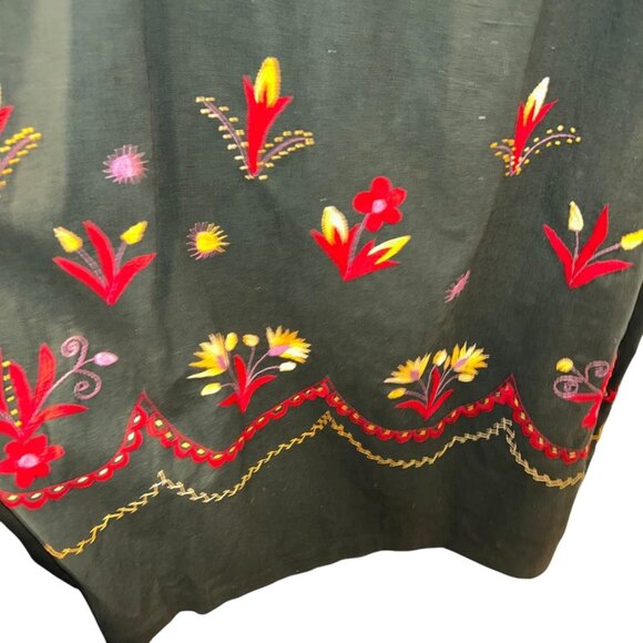 Vintage Ecuadorian Forest Green Embroidered Wedding tunic dress M - Picture 6 of 10